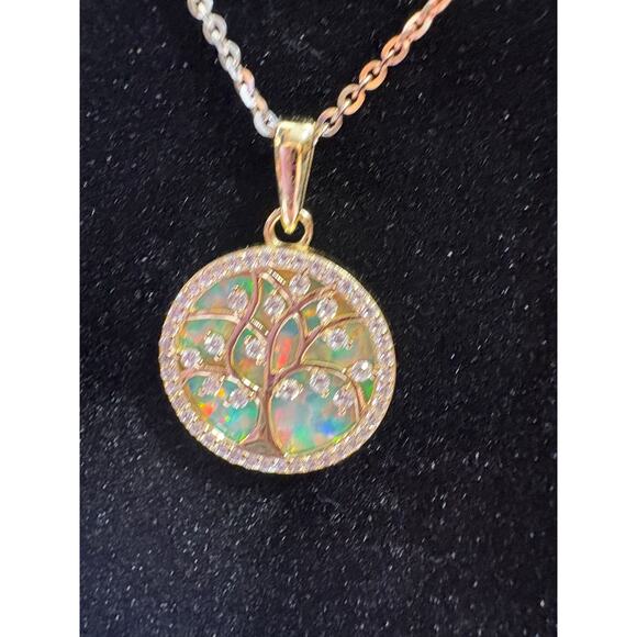Moissanite Opal Tree of Life Necklace- 14k Vermeil over 925 - Picture 10 of 10
